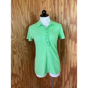 Lilly‎ Pulitizer Trophy Polo Ruffle Shirt Pullover Top Short Sleeve Green M
